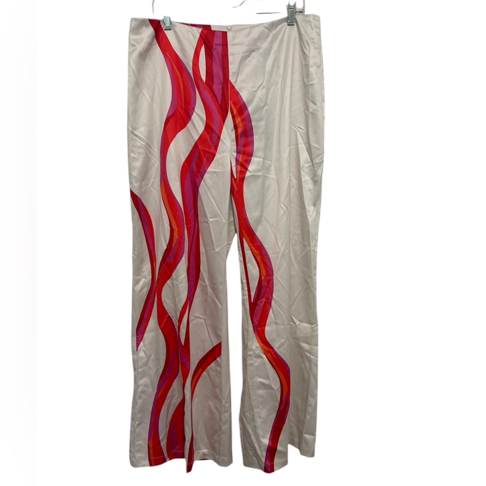 Stylewe NWT Wide Leg Pants with Red & Pink Wave Design